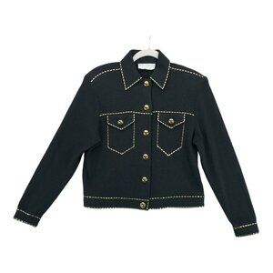 ST JOHN COLLECTION by Marie Gray Knit Blazer Size Small Made in USA Gold Accents